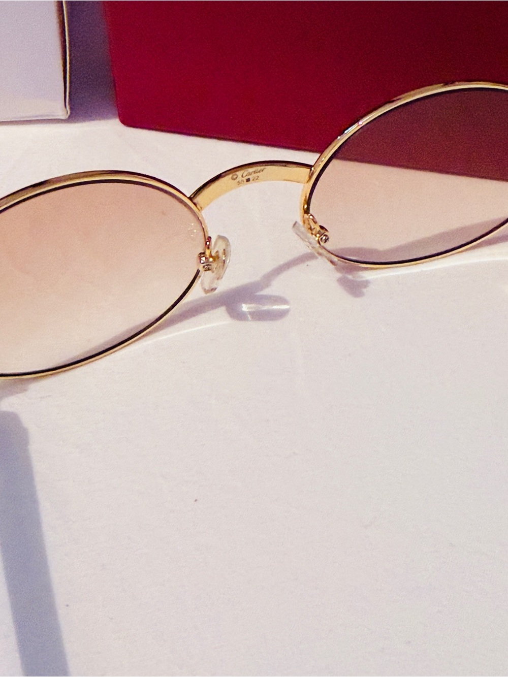 Cartier Men's Round Metal Sunglasses in Rose Gold with Pink Gradient Lenses. - Picture 4 of 6